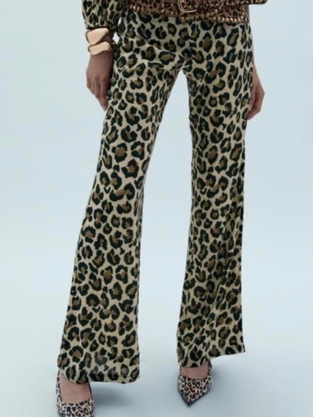 Zara Leopard Print Flare Pants Small Animal Print Bell Bottom Y2K Mob Wife